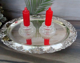 Vintage Clear Glass Candle Holders ,2 Candlesticks,Bubble Glass Candle Holders,Taper Candle Holders