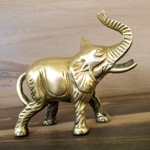 4.5" Happy Elephant,Vintage Brass Elephant Figurine,Brass Ring Holder,Jewelry Holder,Elephant Statue,Collectible Brass Animal