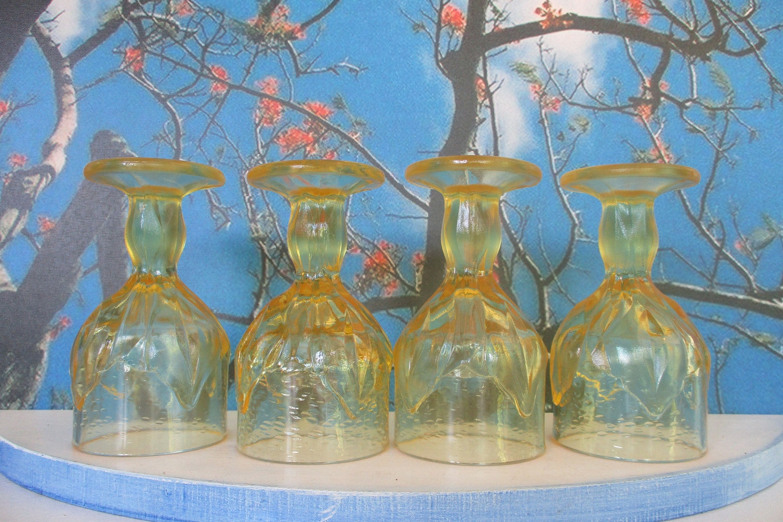 Vintage 4 Yellow Glass Goblets6 Oz Tiffin Etsy