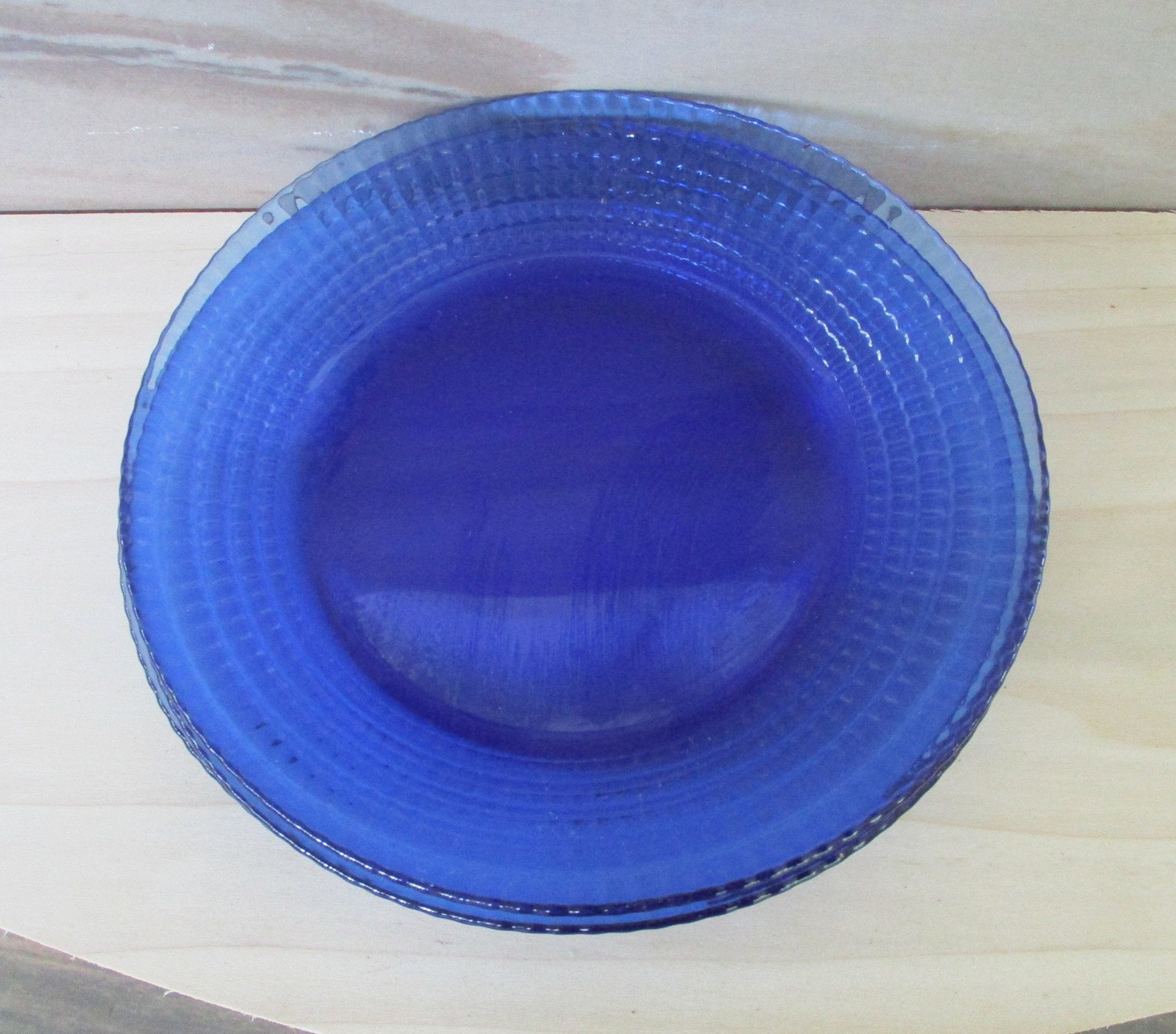 Vintage 3 Cobalt Blue Glass Dessert Plates Fortecrisa Mexico Etsy