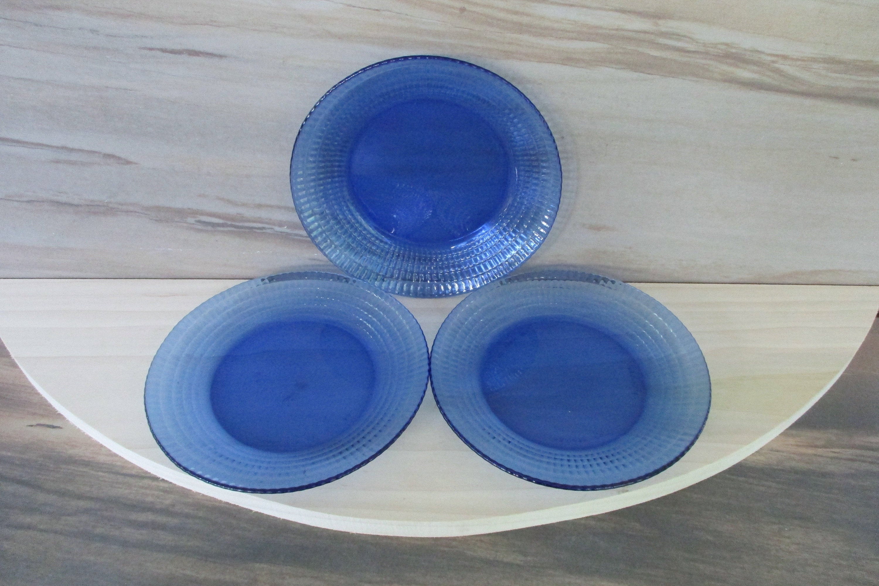 Vintage 3 Cobalt Blue Glass Dessert Plates Fortecrisa Mexico Etsy