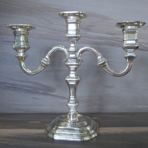 Vintage Silver Plated Metal Candelabra,Standing Candlestick for 3 Candles,9.25 "H Candelabra Made in West Germany 1945