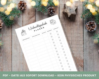 Checklist Christmas gifts planner to download in PDF format, Din A4, gifts organizer