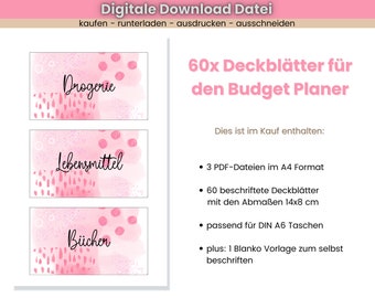 Cover sheets for the budget planner DIN A6, digital DOWNLOAD, envelope method to save money, dashboard cards budget planner