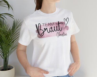 Personalized women's T-shirt for the JGA, team bride with desired name, outfit wedding, rose gold