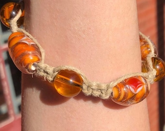 Orange Beaded Macrame Festival Bracelet