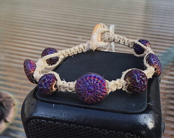 Purple Beaded Handmade Hemp Hippie Boho Bracelet
