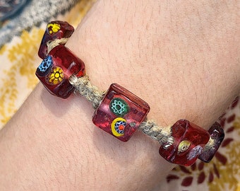 Glass SQuare Beaded Hemp Bracelet