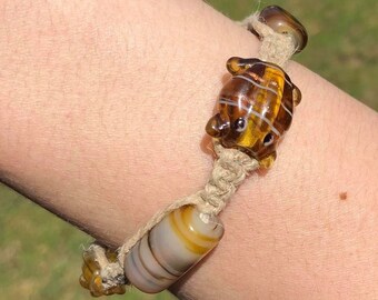 Handmade Macrame Natural Beaded Bracelet