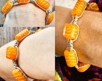 Handmade Orange Glass Beaded Hippie Bracelet