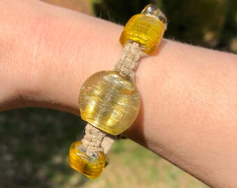Yellow Glass Beaded Macrame Bracelet