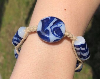 Blue Swirls Beaded Macrame Bracelet