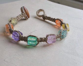 Multicolor Cube Beaded Macrame Bracelet