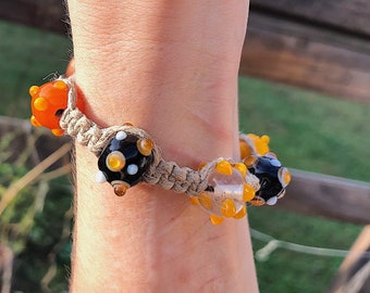Funky Boho Hemp Bracelet; Handmade