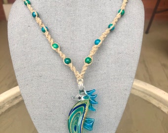 Glass Seahorse Pendant Handmade Necklace