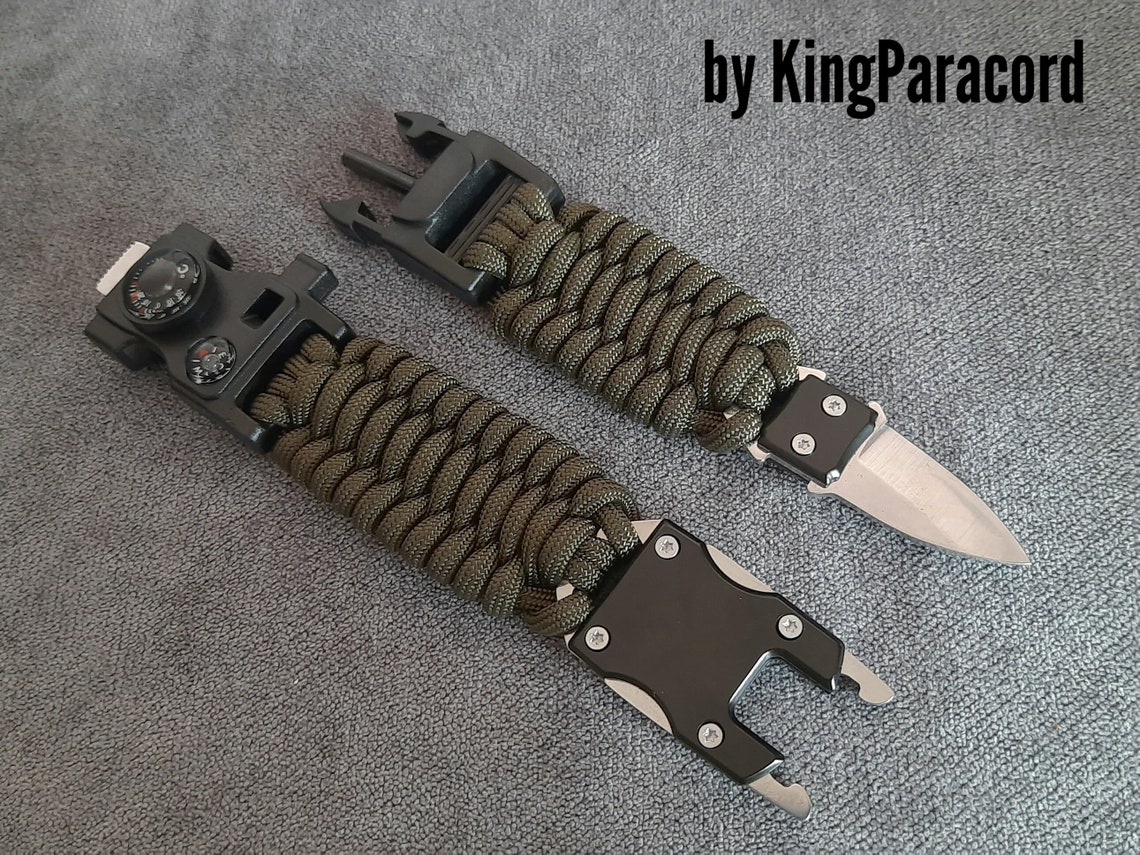 Survival bracelet 16in1 with knife buckle paracord keychain Etsy