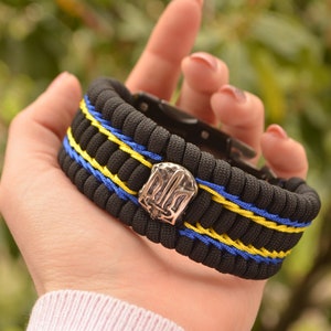 Ukrainian Flag Paracord Bracelet - Handmade Gift from Ukraine for Men, Knife Buckle, Ukrainian Seller