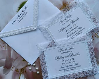 Luxury Lace Wedding Invitation Set with Address Printed Envelopes & Wax Seal | Elegant Bridal Suite, Romantic Invite, Wedding Stationery