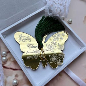Gold Spiegel Schmetterling Gastgeschenk mit Mini Kartons und handgemachte Quasten