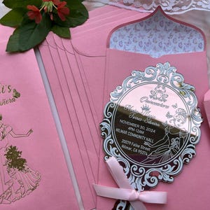 Faire-part pour Quinceañera Prince Mirror rose pâle et or rose | Faire-part de mariage de luxe - Votre célébration, votre déclaration !