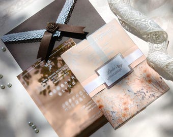 Elegnt Acrylic Wedding Invitation Suite | Luxury Quinceañera Lace Bow Envelopes | Modern Royal Hacienda Glam Custom Invites