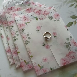 Veste en vélin floral rose pour faire-part de mariage 5 x 7, bouquet de Marianne, emballage en vélin d'invitation de Quinceanera jardin botanique anglais