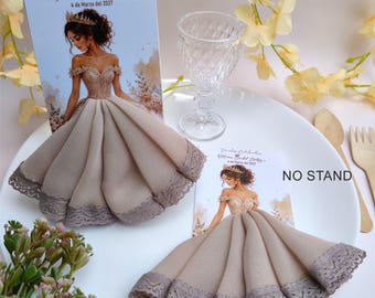 Champagne Fabric Skirt Place Cards, Personalized Wedding Place Cards, Bridal Shower Favors, Quinceañera & Sweet 16 Party Favor