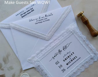 Luxury Lace Wedding Invitations for Elegant 2026 Brides with Addressed Envelopes & Wax Seal