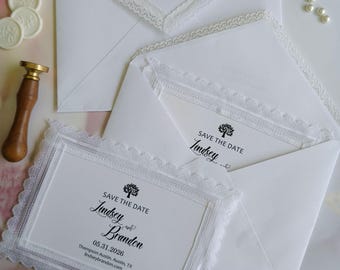Lace Wedding Invitation Suite | Printed Envelopes, Custom Wax Seals, Luxury 2027 Bridal Invites