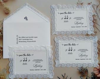 Lace Save the Date Invitation with Addressed Envelopes & Wax Seal | Handmade Romantic Invite Set | Spanish Bilingual Wedding Invitation 2026
