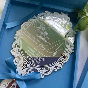 Prinz Spiegel Klare Acryl Quinceanera Einladungen, Hochzeitseinladung, Luxushochzeitseinladung, Acryl-Geburtstagseinladungen