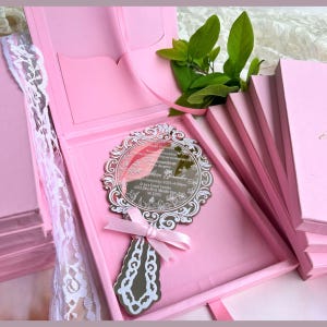 Gold Mirror Acrylic Invites with Baby Pink Elegant Boxes - Add a Luxury Touch to Your Celebrations!