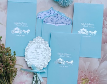 Silver Mirror Acrylic Invitation & Baby Blue Envelopes for Mexican Girl Quinceañera | Customized Wedding Invites