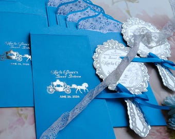 Silver Mirror Acrylic Invite with Baby Blue Envelope & Liner for Luxury Birthday Party