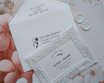 Luxury Lace Wedding Invitations | Ivory Gold Vintage Handmade Suite, Wax Seal Envelopes