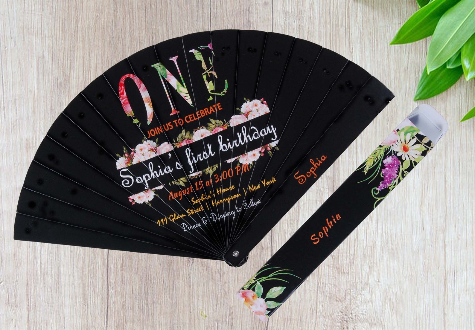 Hand Fan Black 1st Birthday Personalized Hand Fan Etsy