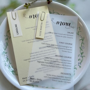 Clear Vellum Menu Card | Custom Printed for Weddings, Events & Parties | Menus with Name Tag - It’s Boho, Modern, Romantic, Minimalist!