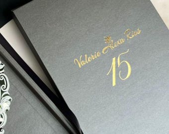 Luxury Wedding Boxes 2026 | Elegant 5x7 Rigid Grey Invitation Box with Foil Monogram