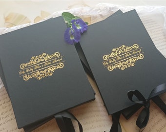 Gold Foil Printed Black Box, Hard Cover Invitation Box, Handmade Invitation Box