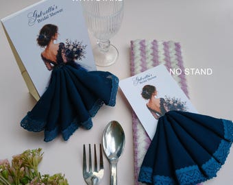Lace Place Cards with Custom Calligraphy Name | Blue Fabric Dress Name Cards | Wedding Escort Cards | Quinceañera Favor Tags