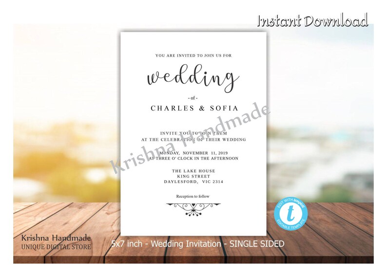 Wedding Invitation Digital Download Diy Wedding Instant Etsy