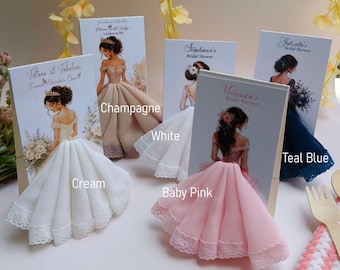 Bridal Shower Fabric Skirt Place Cards | Personalized Wedding Name Tags, Party Favors