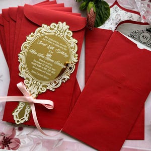 Luxury Red & Gold Prince Mirror Acrylic Invitation | Elegant Royal Party or Quince Invite | Masquerade Ball Wedding or Birthday Invites