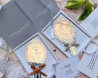 White & Gold Luxury Boxed Invitation to Milestone Birthday Anniversary and Los Quince Años 2026