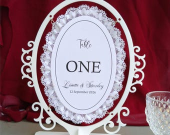Lace Table Numbers with Acrylic Holders | Quinceañera Sweet 15 Reception Decor