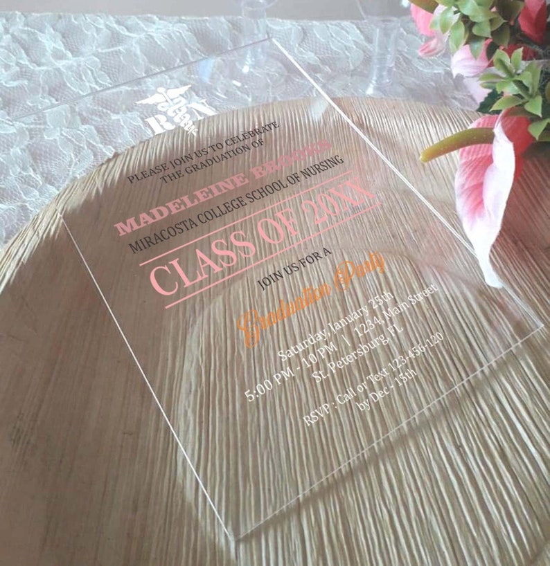 Acrylic Clear Invite Graduation Acrylic Invitation Etsy