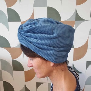Maxi turban, adjustable wire headband, women&#39;s turban, denim blue corduroy EDGAR