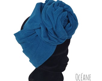 Fine corduroy turban, adjustable wire headband turban, petrol blue OCEANE turban