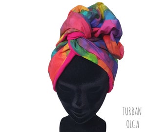 Maxi turban, adjustable wire headband women's turban with multicolored ink patterns OLGA