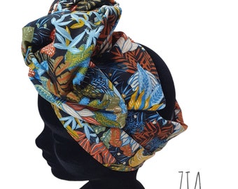 Demi-Turban, bandeau fil de fer modulable turban fleuri exotique ZIA